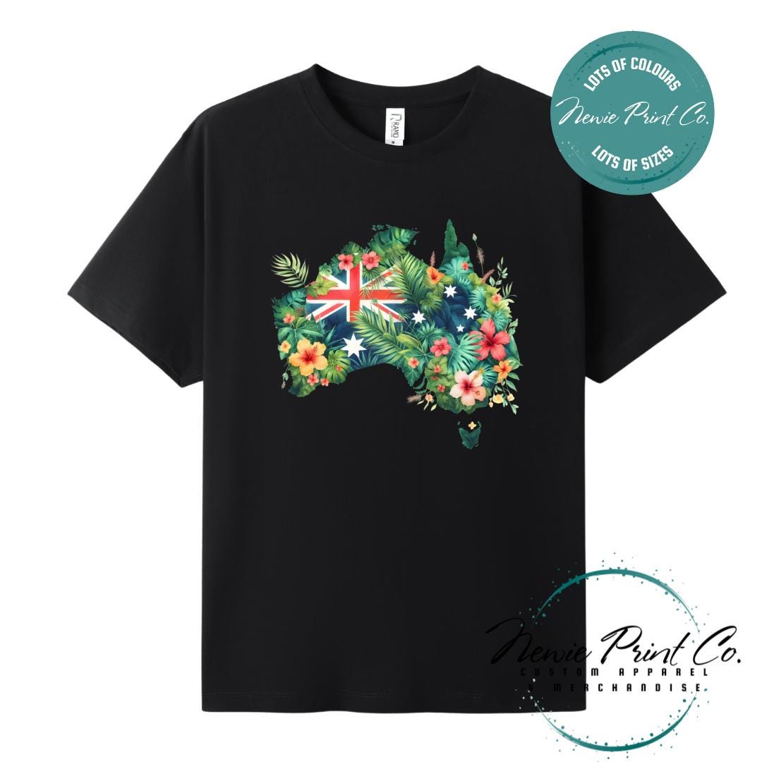 Australia Floral Map T-Shirt | Aussie Map Tee | Australian Graphic Shirt | Unisex Adult T-Shirt