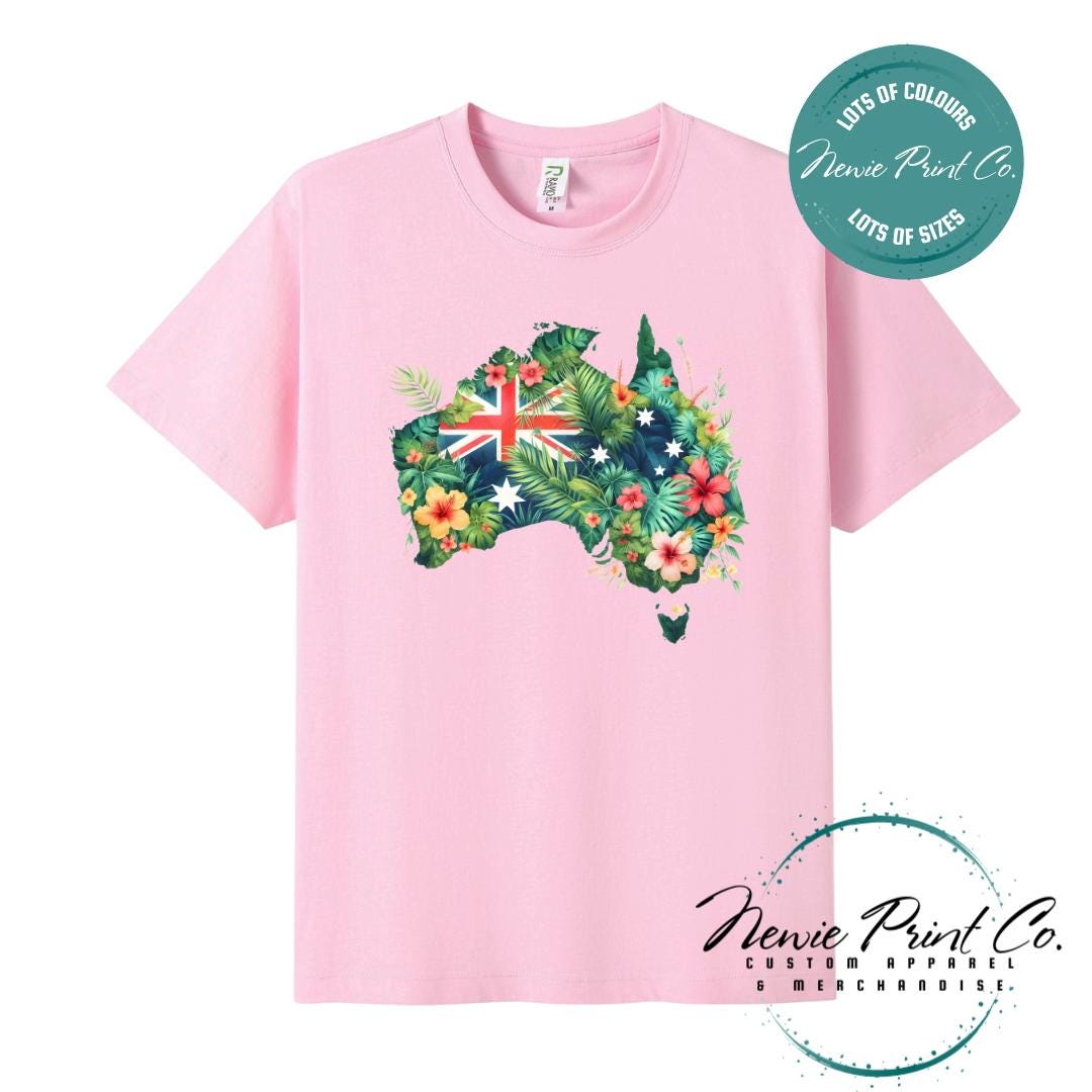 Australia Floral Map T-Shirt | Aussie Map Tee | Australian Graphic Shirt | Unisex Adult T-Shirt