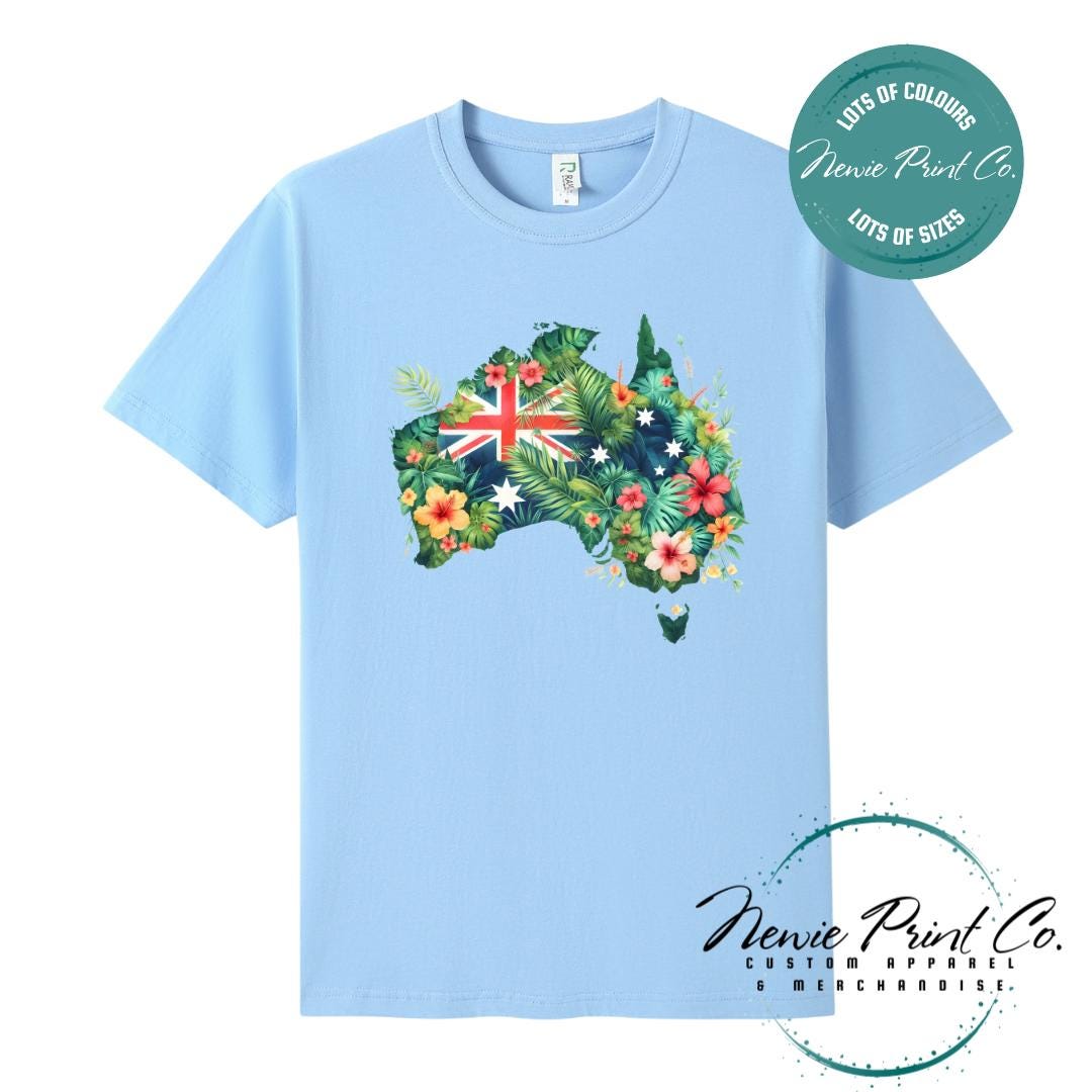Australia Floral Map T-Shirt | Aussie Map Tee | Australian Graphic Shirt | Unisex Adult T-Shirt