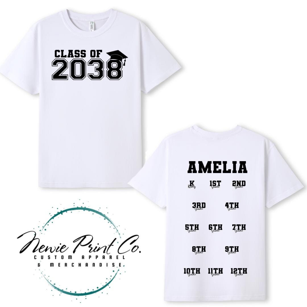 Class of 2038 Kids T-Shirt | School Milestone Memory Shirt | Handprint Keepsake | First Day of School Shirt | Custom Kids Tee