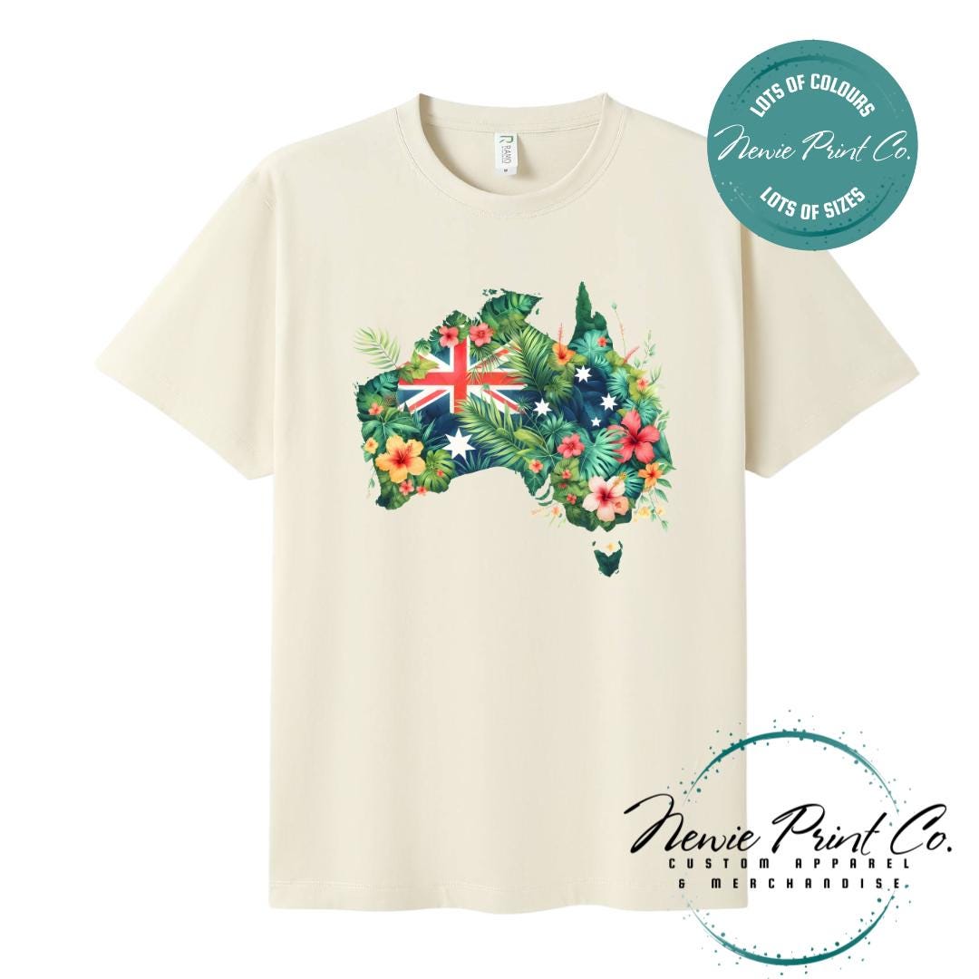 Australia Floral Map T-Shirt | Aussie Map Tee | Australian Graphic Shirt | Unisex Adult T-Shirt