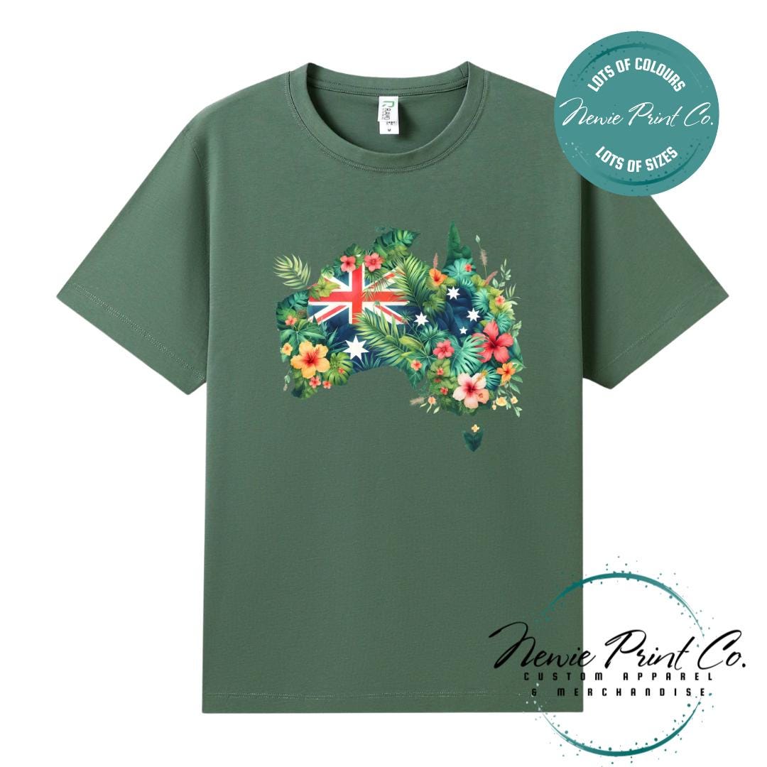 Australia Floral Map T-Shirt | Aussie Map Tee | Australian Graphic Shirt | Unisex Adult T-Shirt