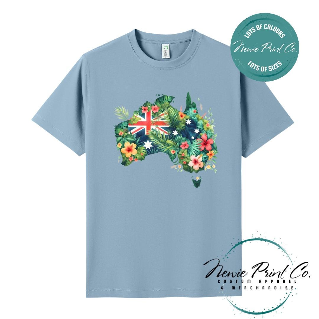Australia Floral Map T-Shirt | Aussie Map Tee | Australian Graphic Shirt | Unisex Adult T-Shirt