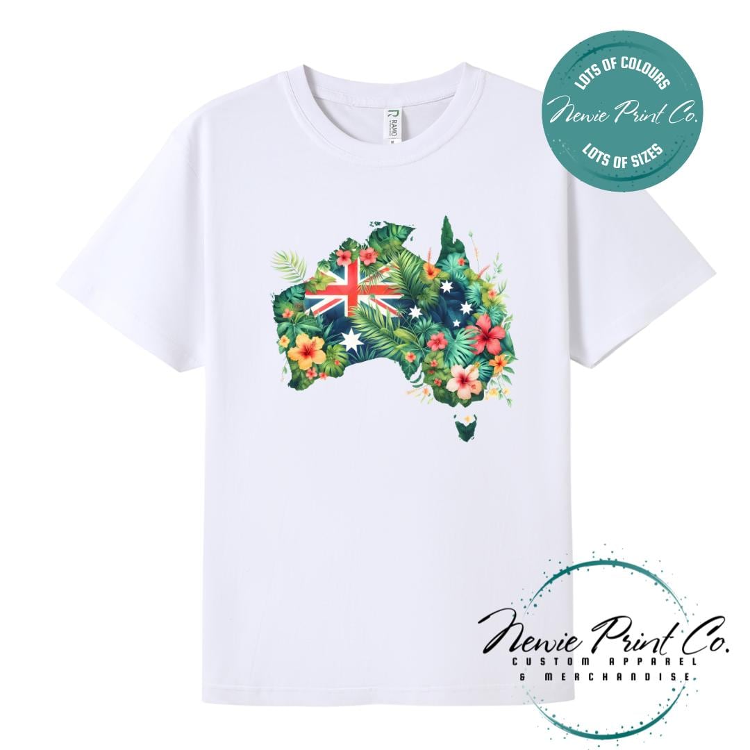 Australia Floral Map T-Shirt | Aussie Map Tee | Australian Graphic Shirt | Unisex Adult T-Shirt