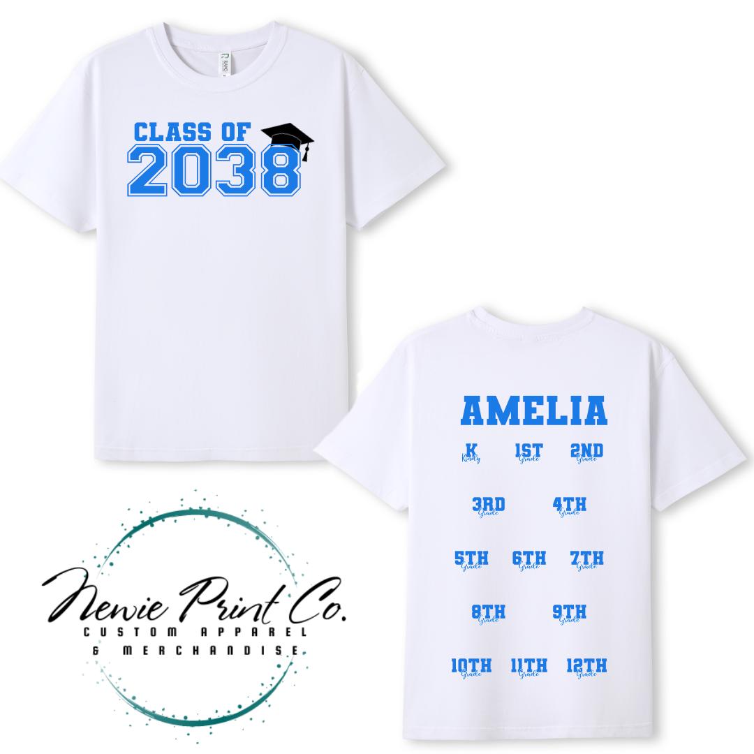 Class of 2038 Kids T-Shirt | School Milestone Memory Shirt | Handprint Keepsake | First Day of School Shirt | Custom Kids Tee