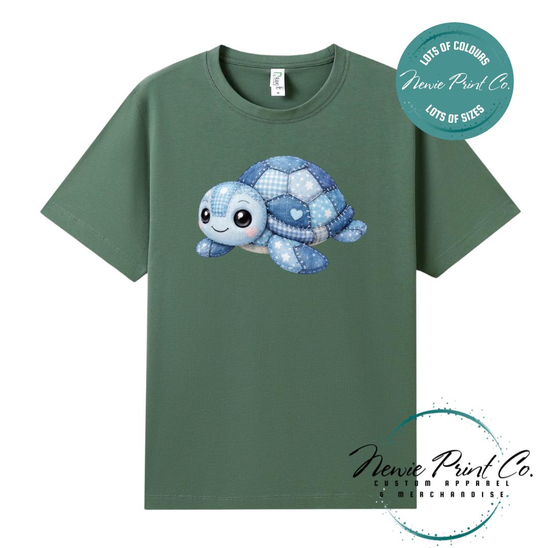 Blue Patchwork Turtle Tee | Sea Turtle Tee | Graphic Shirt | Family T-Shirt
