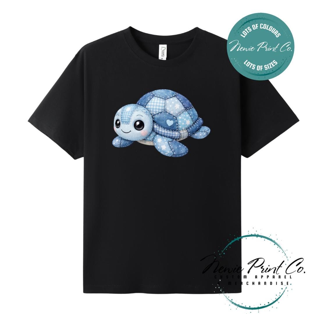 Blue Patchwork Turtle Tee | Sea Turtle Tee | Graphic Shirt | Family T-Shirt