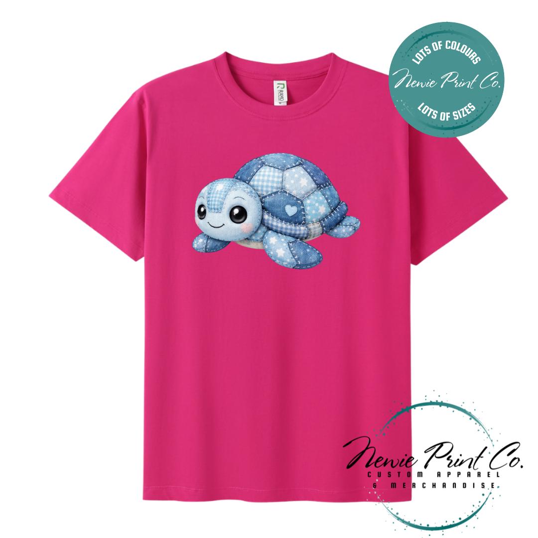 Blue Patchwork Turtle Tee | Sea Turtle Tee | Graphic Shirt | Family T-Shirt