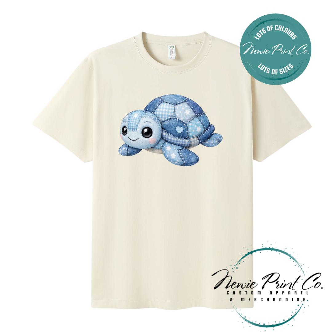 Blue Patchwork Turtle Tee | Sea Turtle Tee | Graphic Shirt | Family T-Shirt