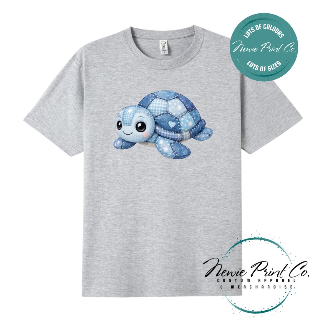 Blue Patchwork Turtle Tee | Sea Turtle Tee | Graphic Shirt | Family T-Shirt