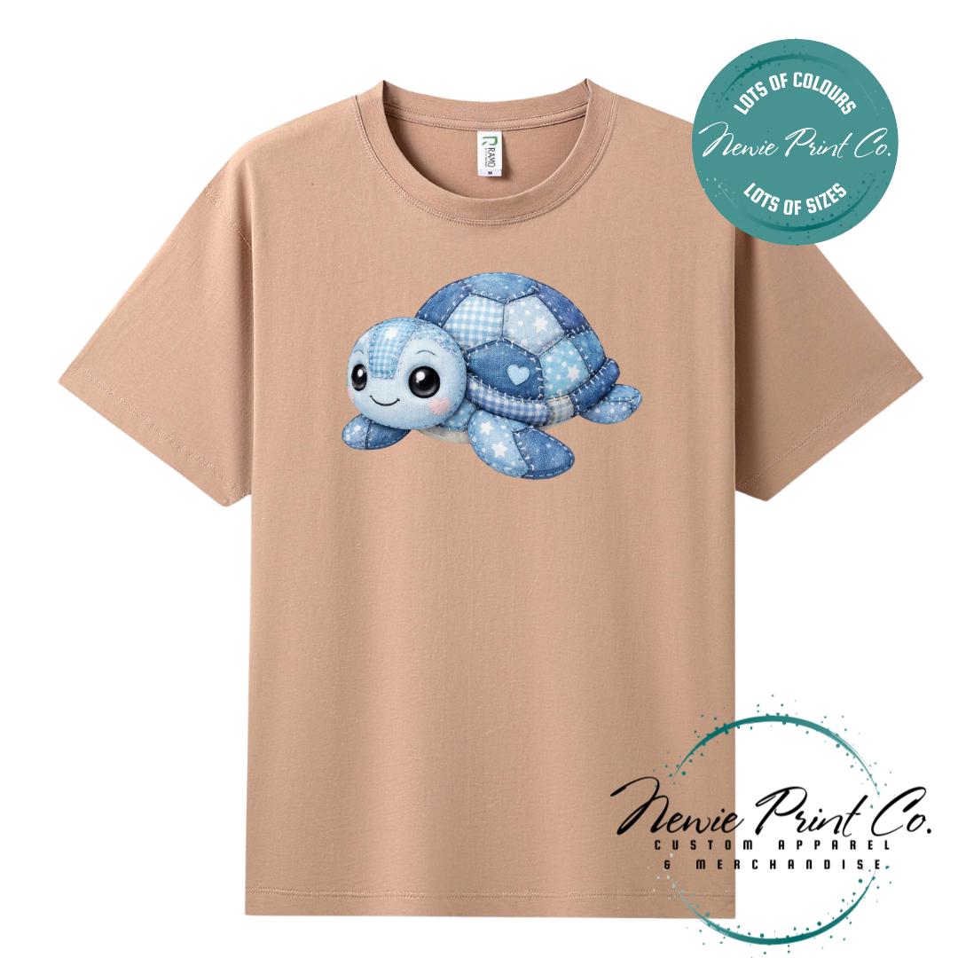 Blue Patchwork Turtle Tee | Sea Turtle Tee | Graphic Shirt | Family T-Shirt
