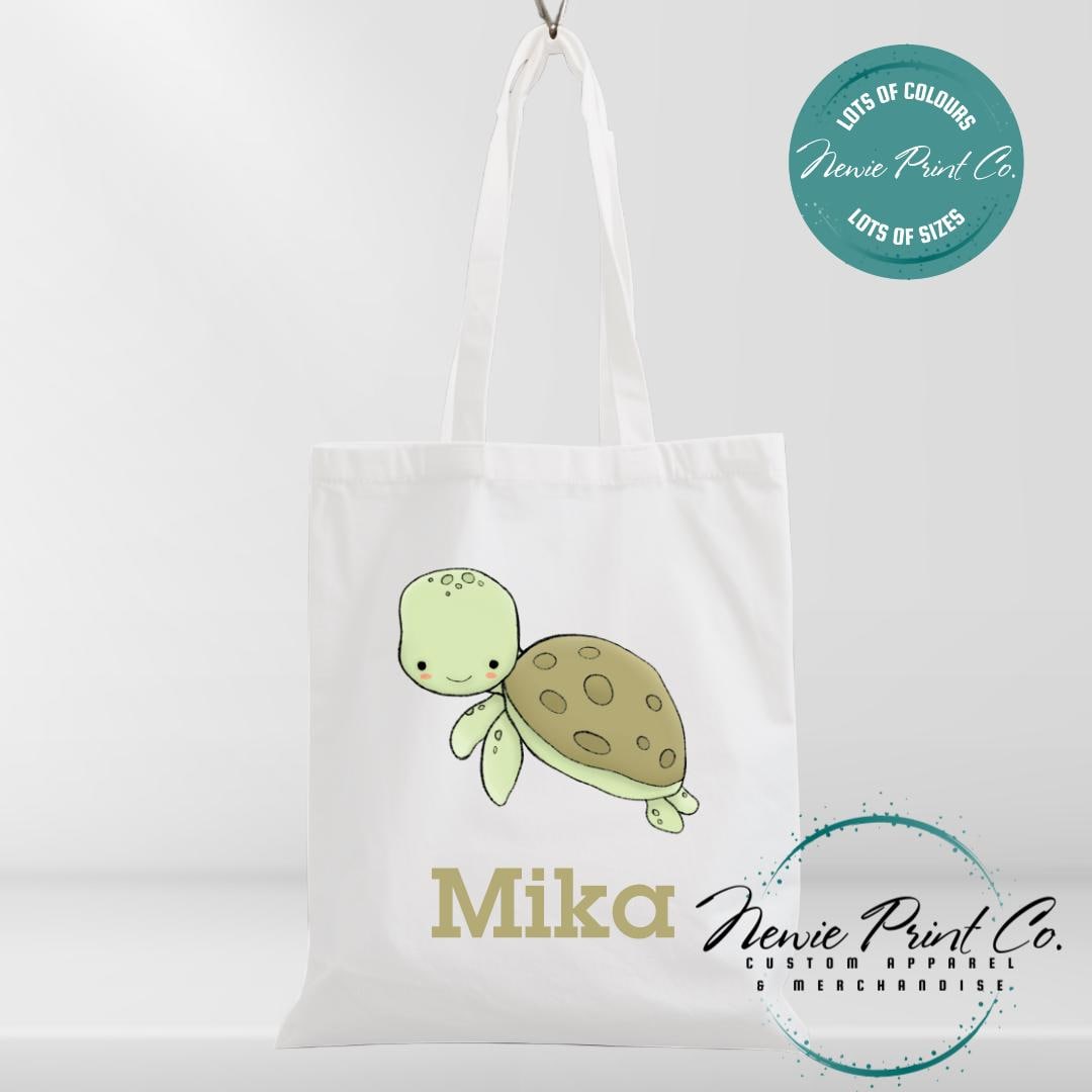 Cute Watercolour Sea Turtle - Personalized Tote/Library Bags