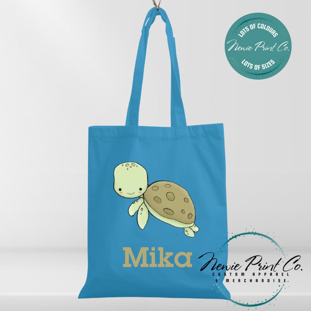 Cute Watercolour Sea Turtle - Personalized Tote/Library Bags