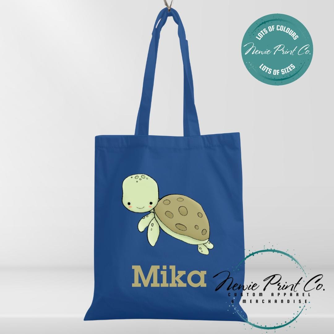 Cute Watercolour Sea Turtle - Personalized Tote/Library Bags