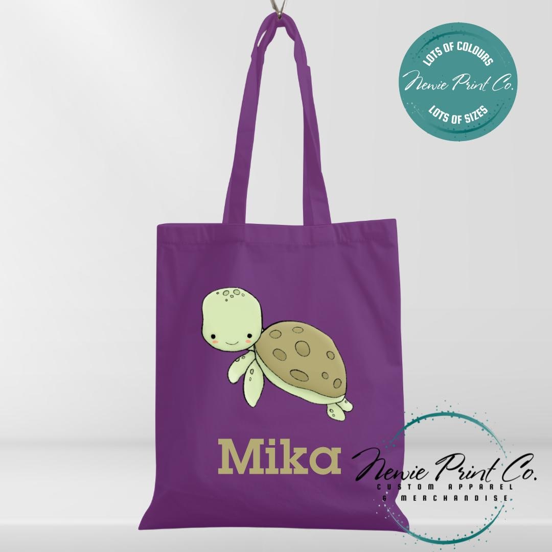 Cute Watercolour Sea Turtle - Personalized Tote/Library Bags