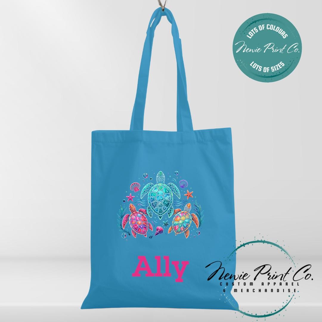Neon Turtle - Personalized Tote/Library Bags