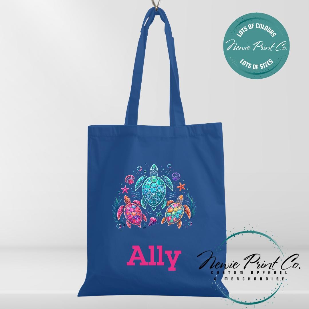 Neon Turtle - Personalized Tote/Library Bags