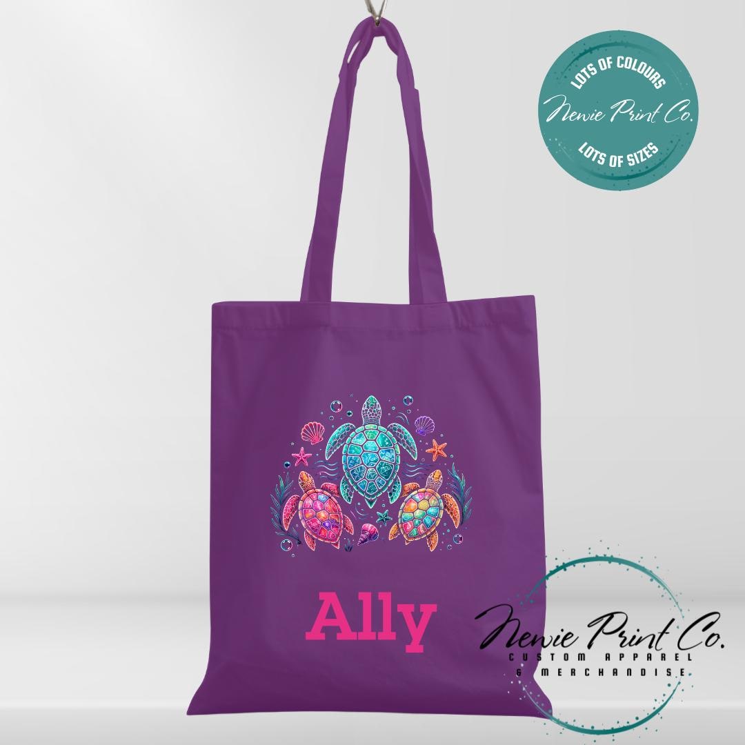Neon Turtle - Personalized Tote/Library Bags