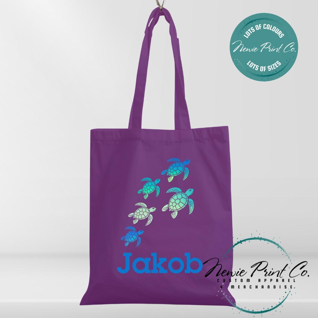 Teal Turtle - Personalized Tote/Library Bags