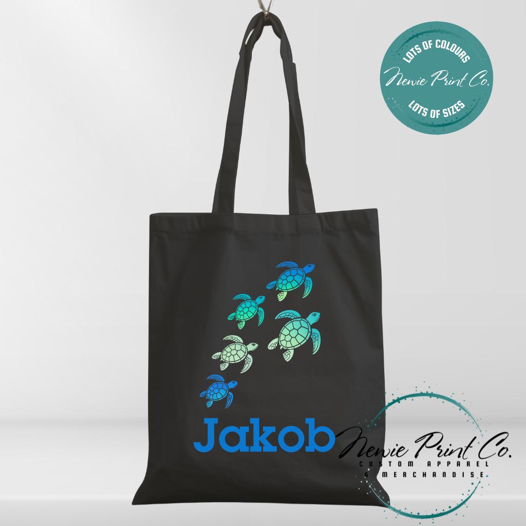 Teal Turtle - Personalized Tote/Library Bags