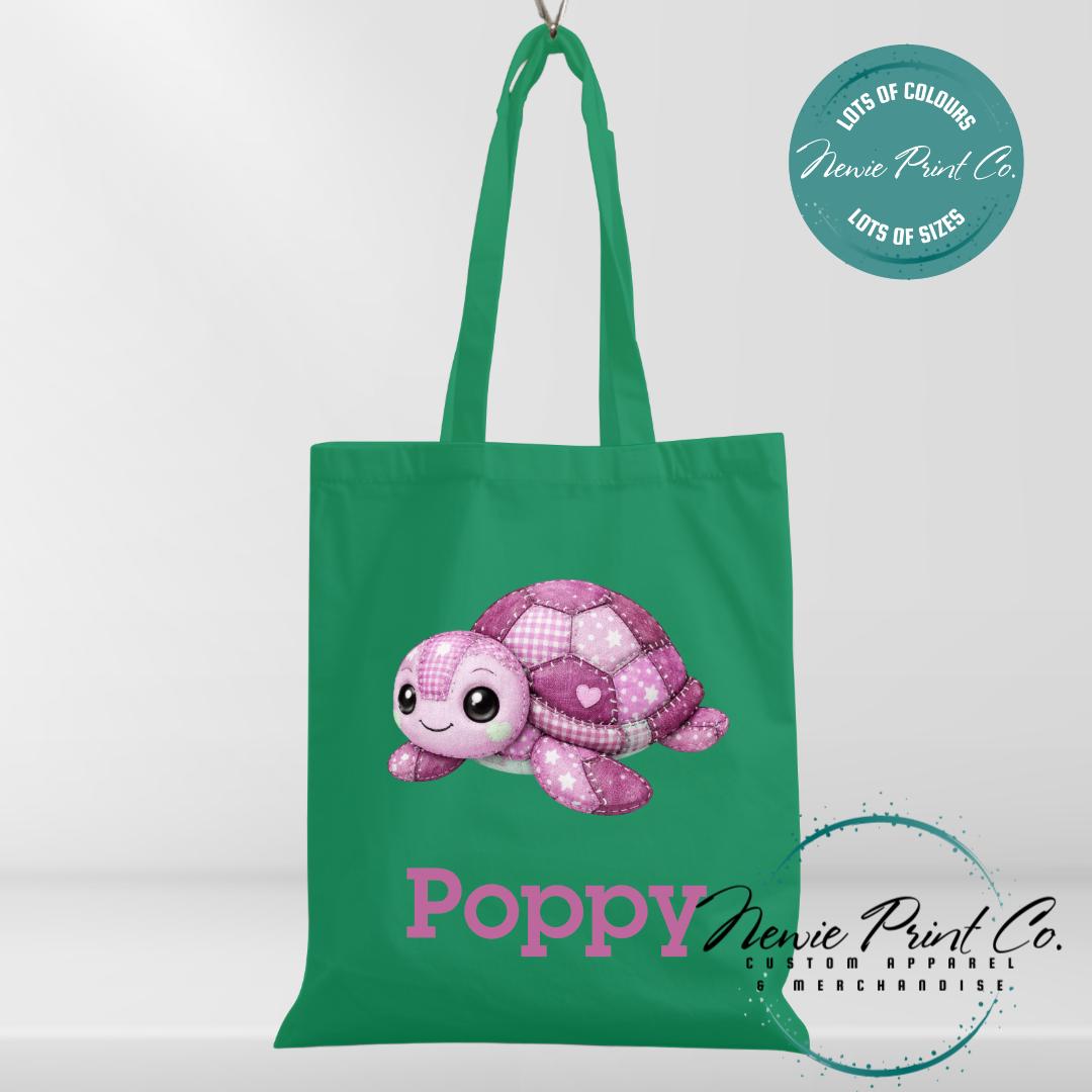 Pink Patchwork Turtle - Personalized Tote/Library Bags