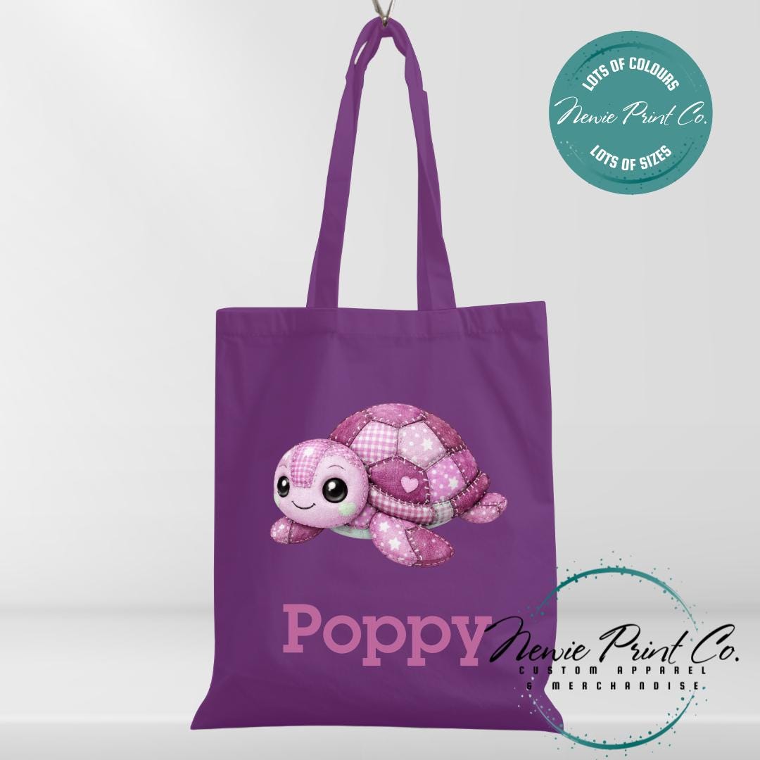Pink Patchwork Turtle - Personalized Tote/Library Bags