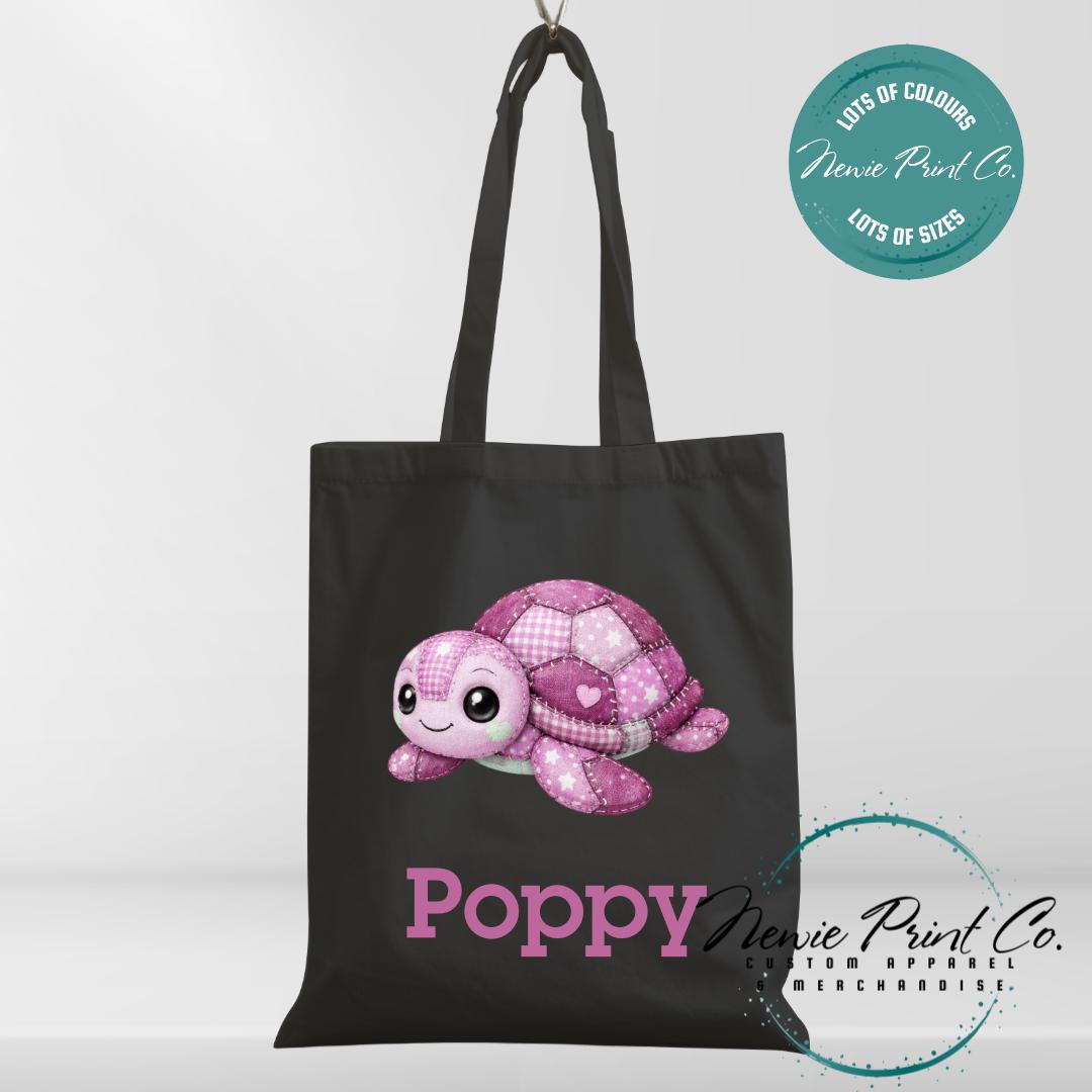 Pink Patchwork Turtle - Personalized Tote/Library Bags