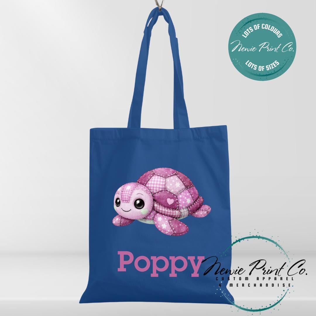 Pink Patchwork Turtle - Personalized Tote/Library Bags