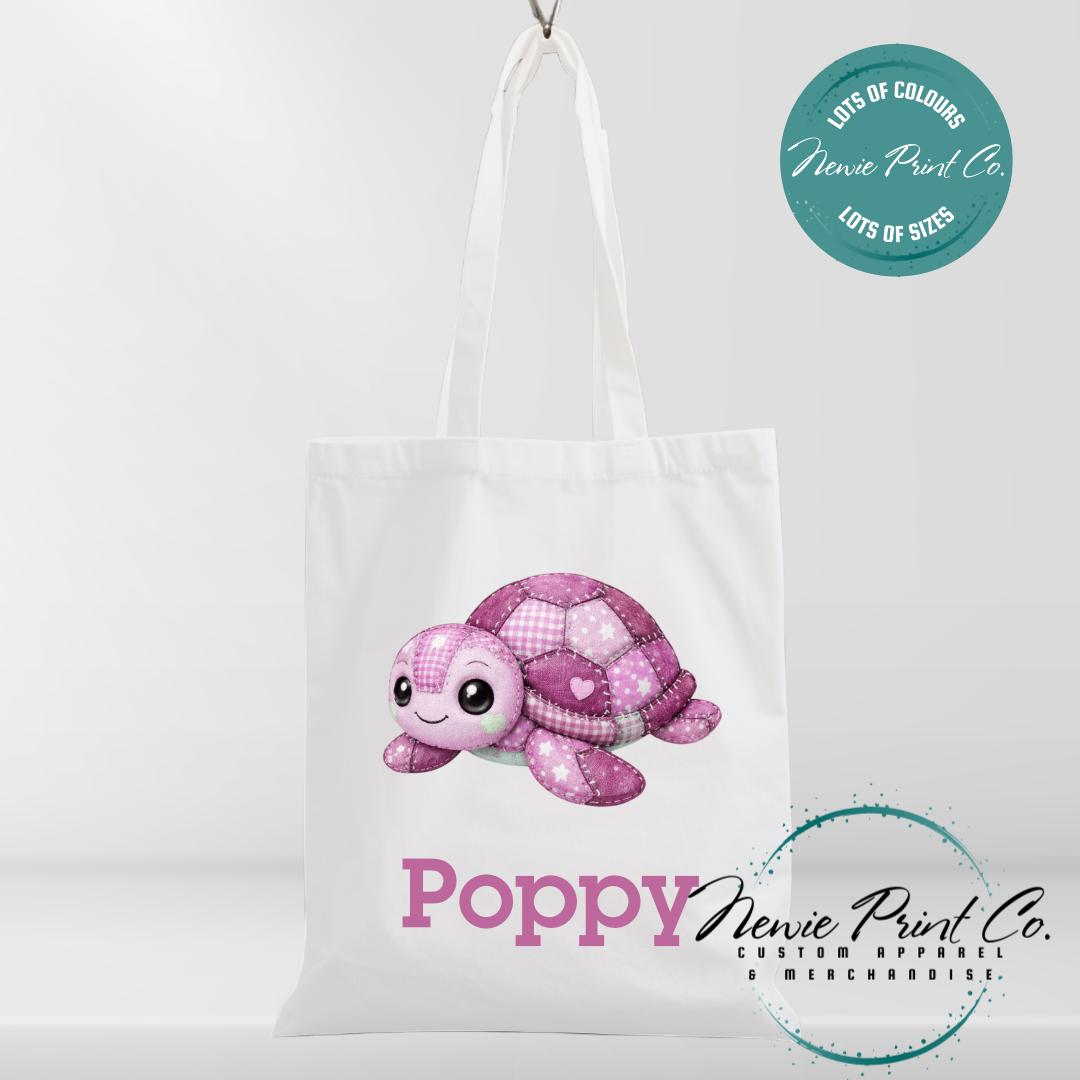Pink Patchwork Turtle - Personalized Tote/Library Bags