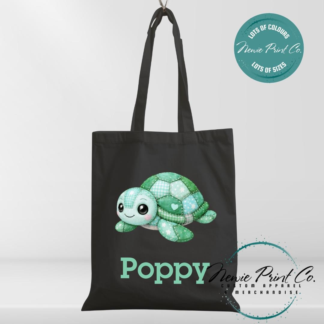 Green Patchwork Turtle - Personalized Tote/Library Bags