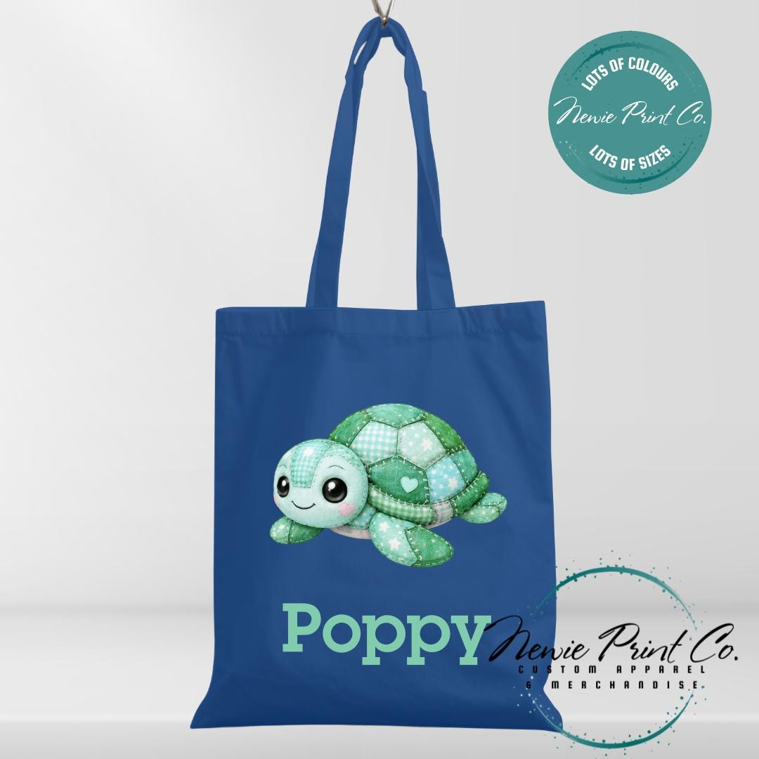 Green Patchwork Turtle - Personalized Tote/Library Bags