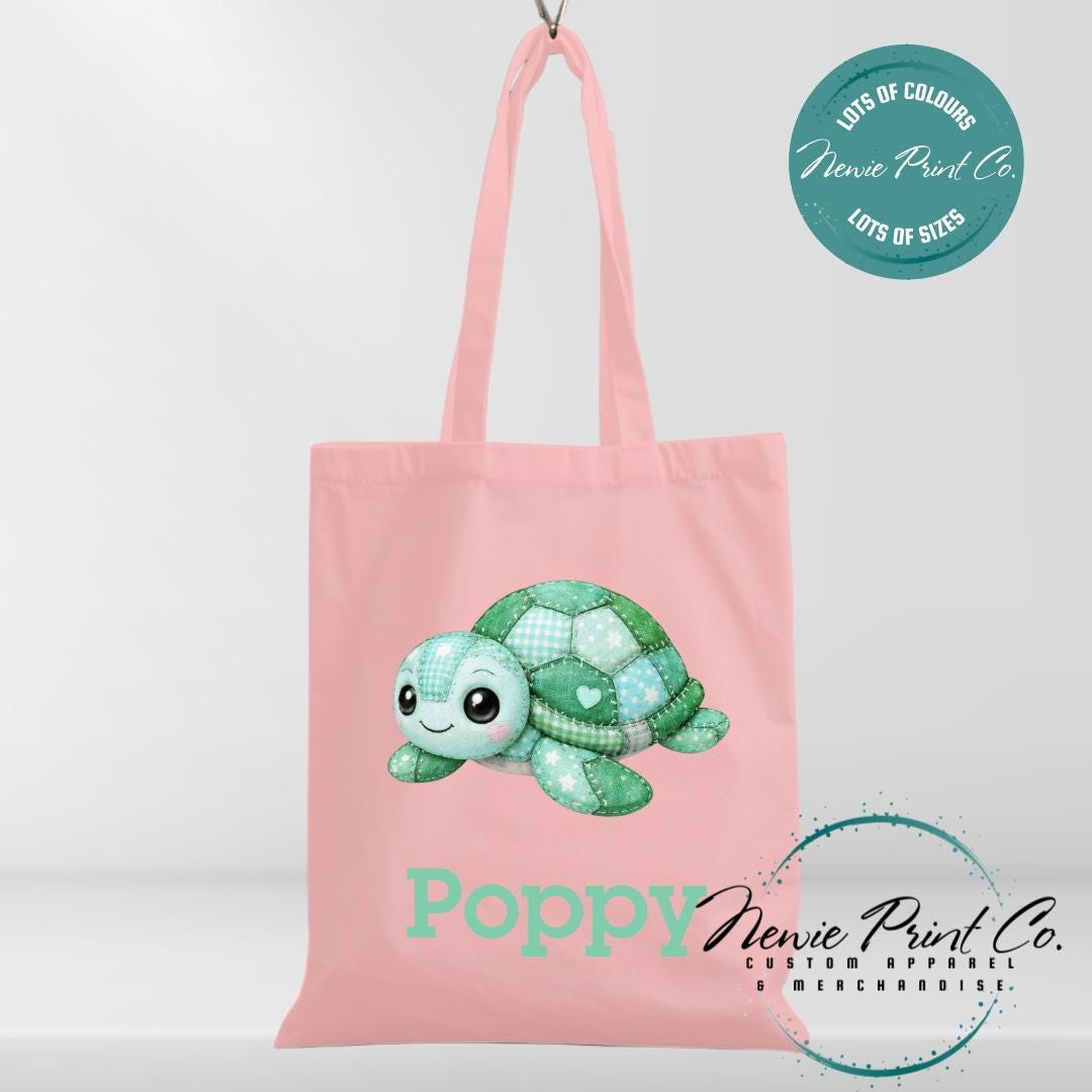 Green Patchwork Turtle - Personalized Tote/Library Bags