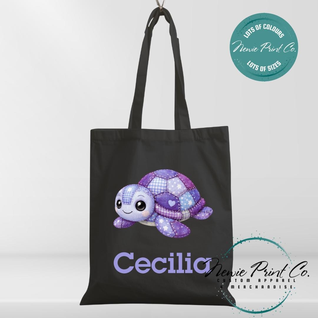 Purple Patchwork Turtle - Personalized Tote/Library Bags