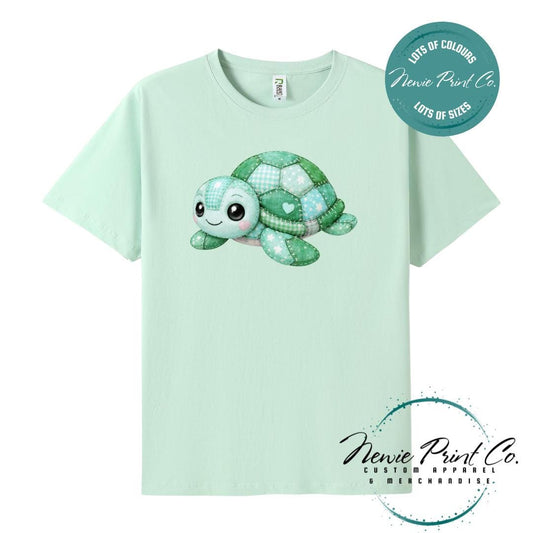 Green Patchwork Turtle Tee | Sea Turtle Tee | Graphic Shirt | Family T-Shirt