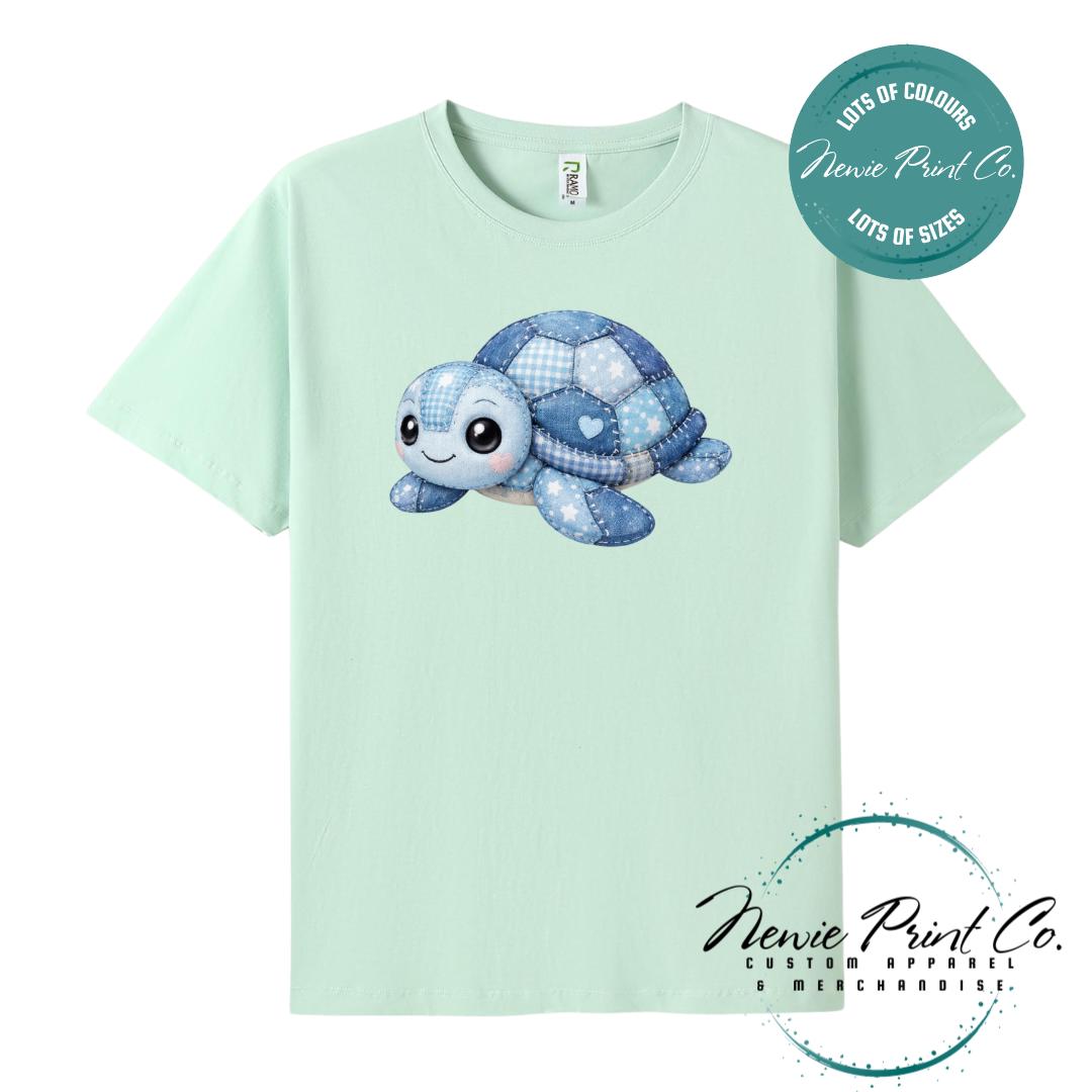 Blue Patchwork Turtle Tee | Sea Turtle Tee | Graphic Shirt | Family T-Shirt