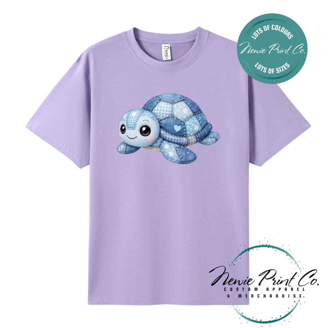 Blue Patchwork Turtle Tee | Sea Turtle Tee | Graphic Shirt | Family T-Shirt