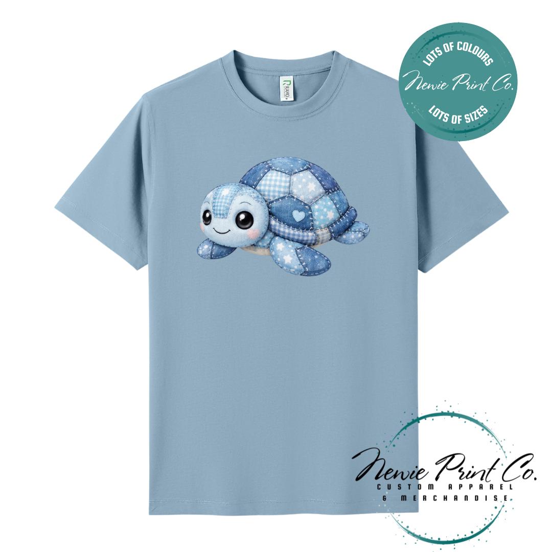 Blue Patchwork Turtle Tee | Sea Turtle Tee | Graphic Shirt | Family T-Shirt