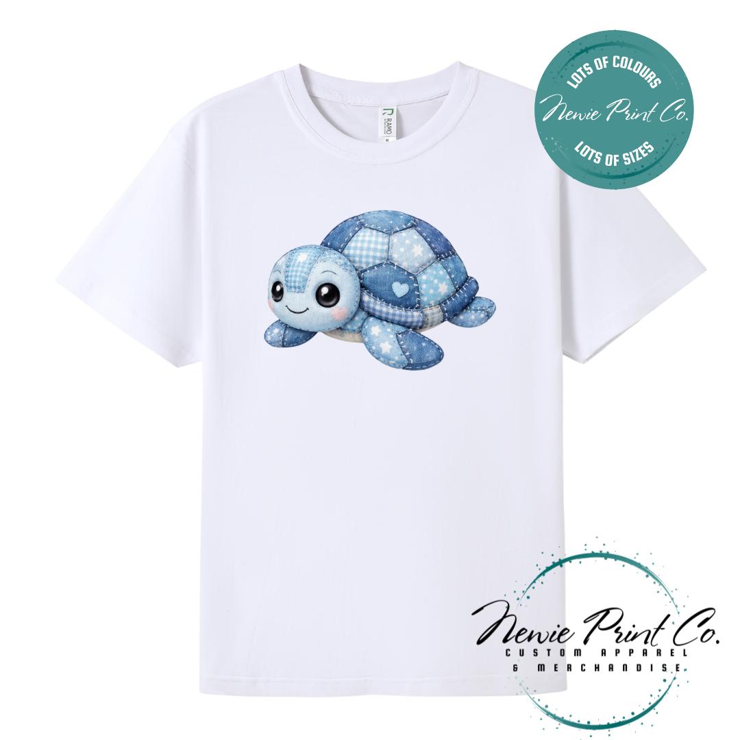 Blue Patchwork Turtle Tee | Sea Turtle Tee | Graphic Shirt | Family T-Shirt