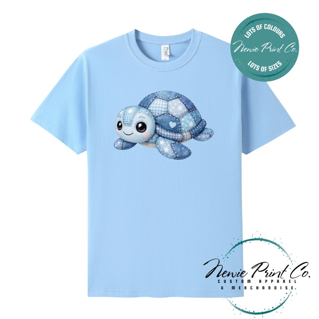 Blue Patchwork Turtle Tee | Sea Turtle Tee | Graphic Shirt | Family T-Shirt