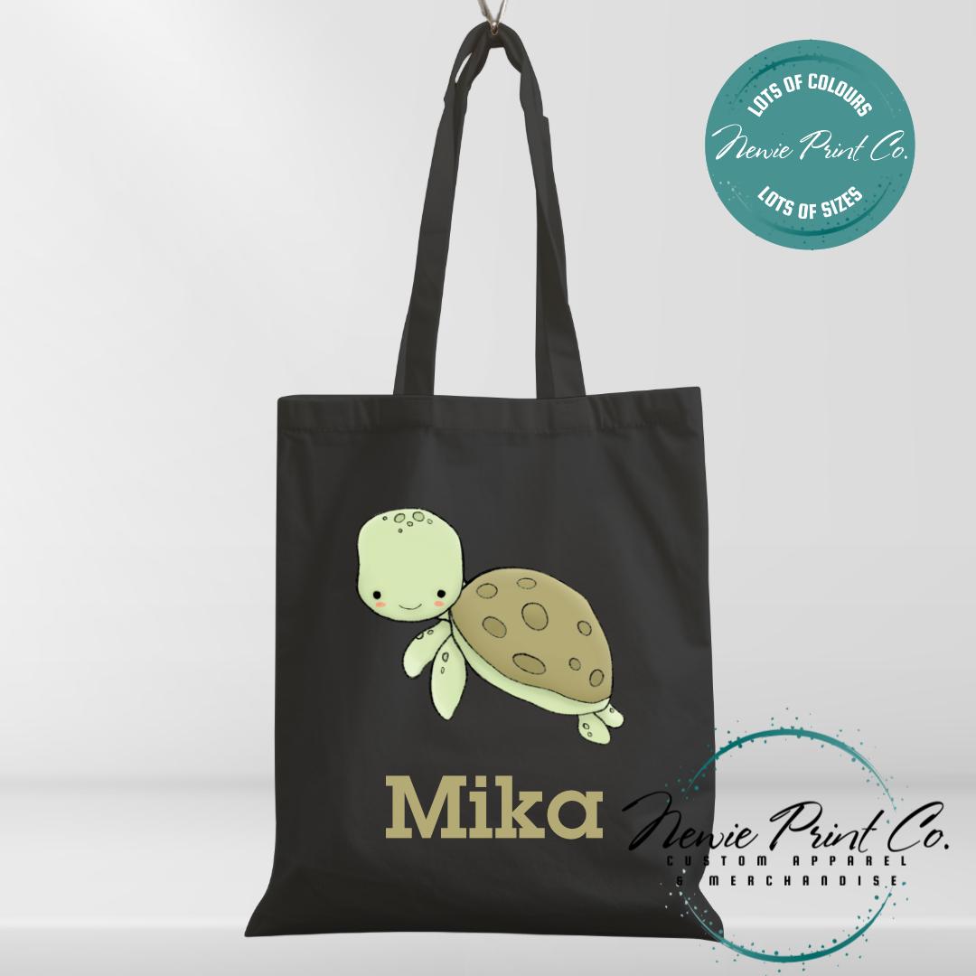 Cute Watercolour Sea Turtle - Personalized Tote/Library Bags