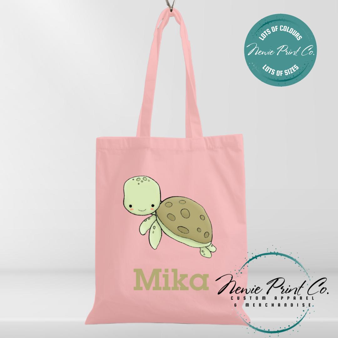 Cute Watercolour Sea Turtle - Personalized Tote/Library Bags