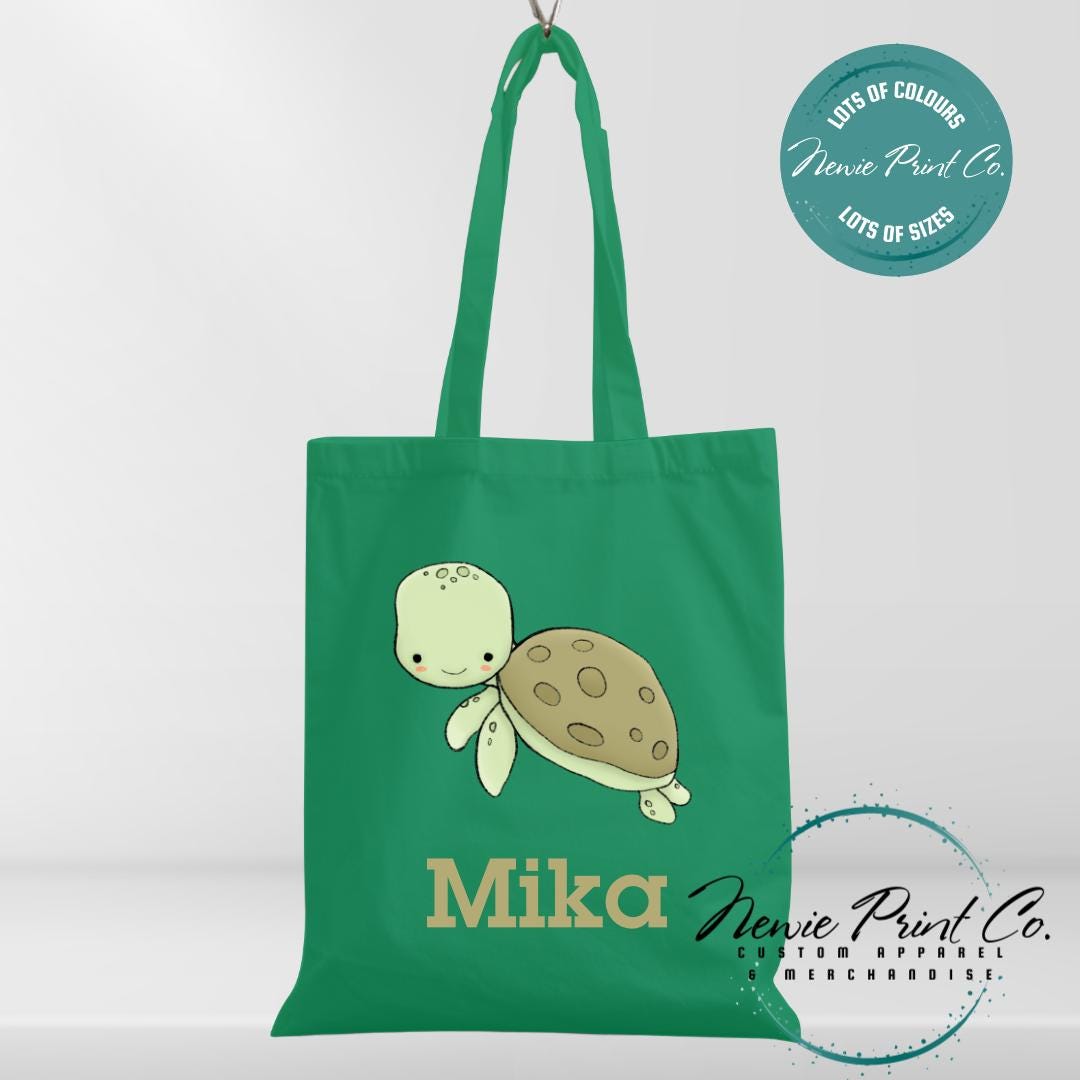 Cute Watercolour Sea Turtle - Personalized Tote/Library Bags