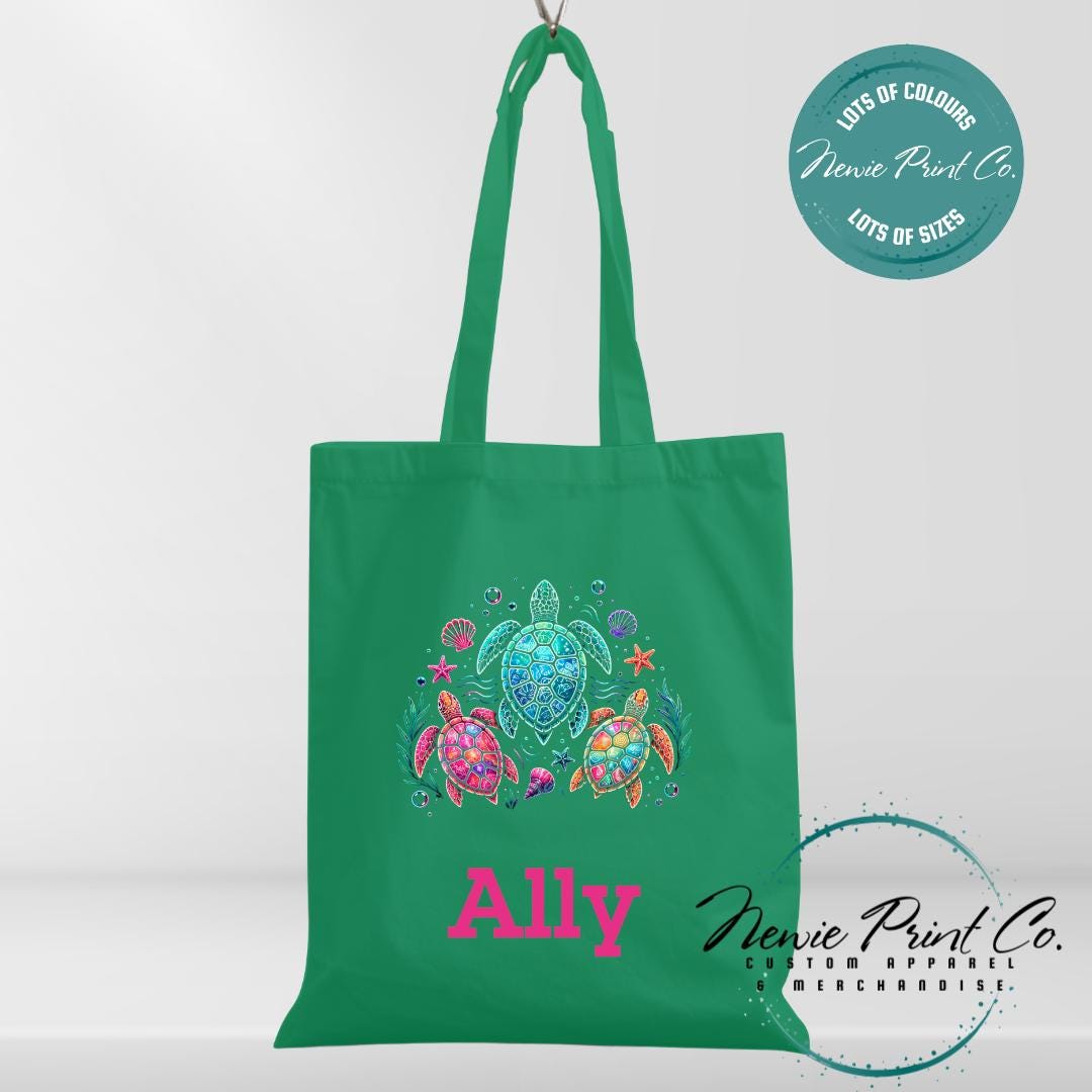 Neon Turtle - Personalized Tote/Library Bags