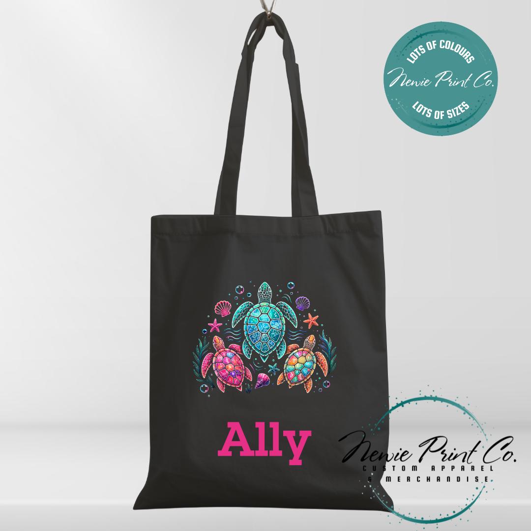 Neon Turtle - Personalized Tote/Library Bags