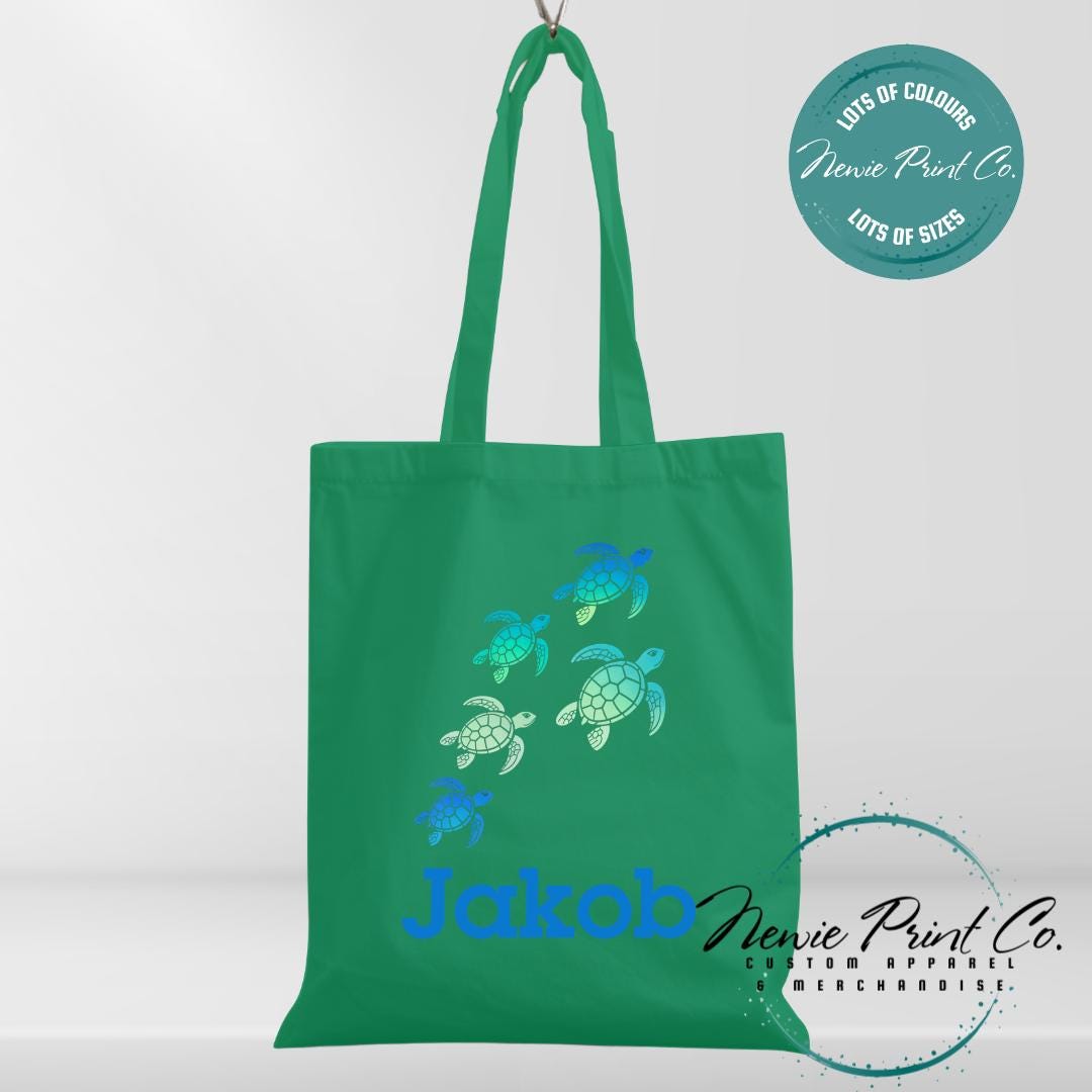 Teal Turtle - Personalized Tote/Library Bags