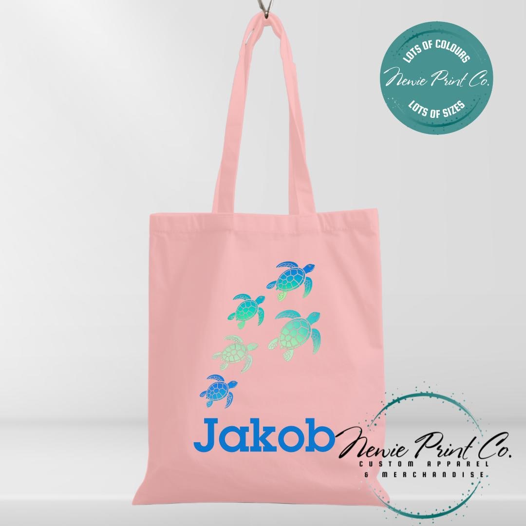 Teal Turtle - Personalized Tote/Library Bags