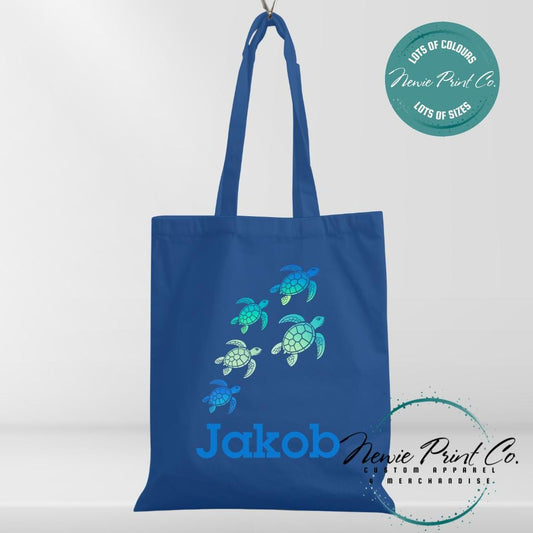 Teal Turtle - Personalized Tote/Library Bags