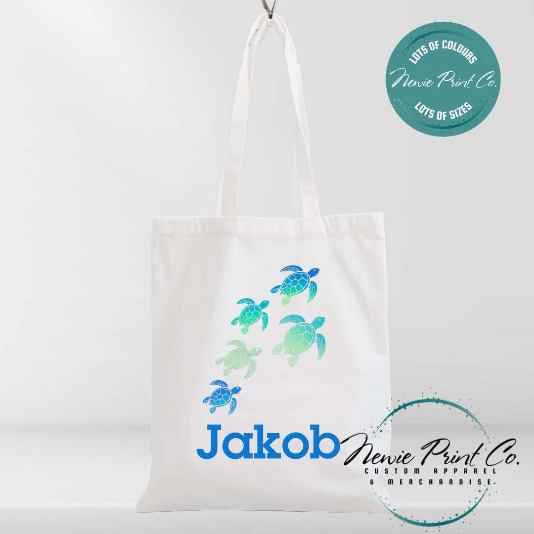Teal Turtle - Personalized Tote/Library Bags
