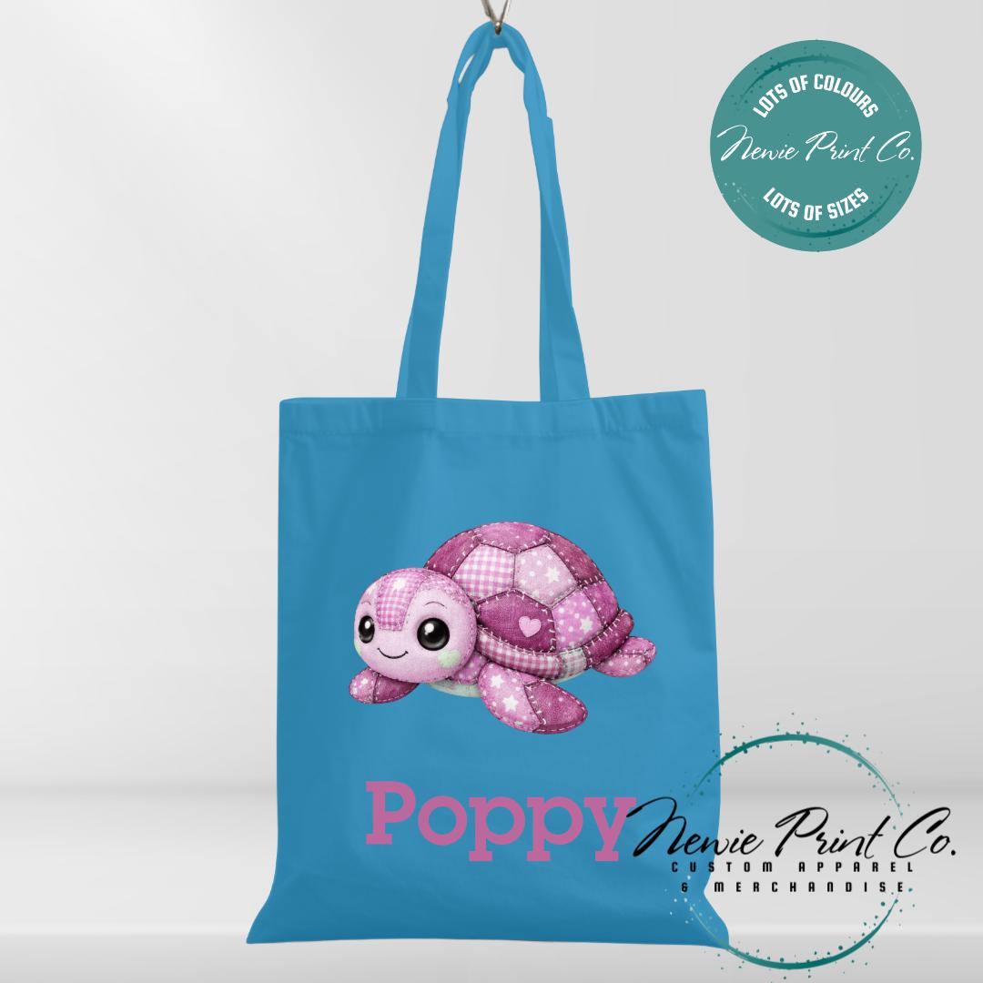 Pink Patchwork Turtle - Personalized Tote/Library Bags