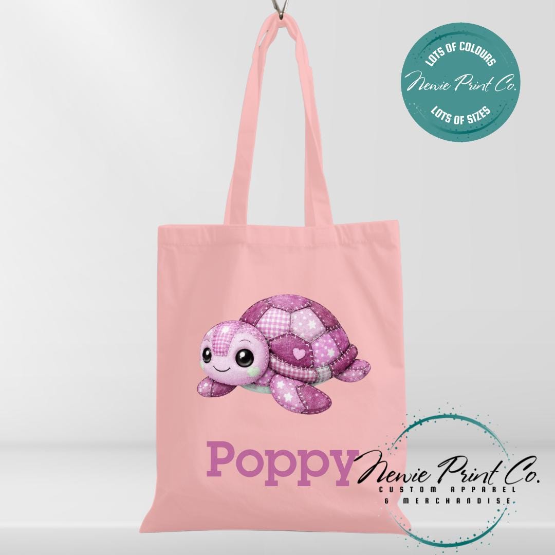 Pink Patchwork Turtle - Personalized Tote/Library Bags
